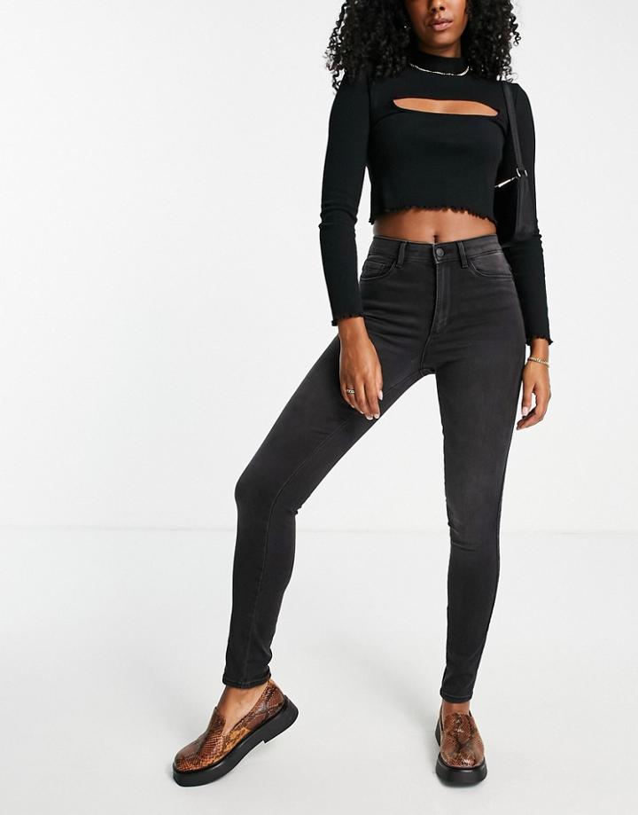 Only Organic Cotton Blend Royal Skinny Jeans In Washed Black