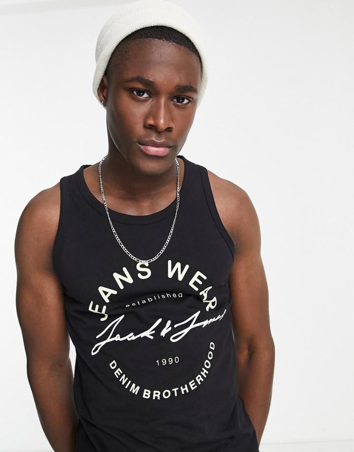 Jack & Jones Circle Logo Tank In Black