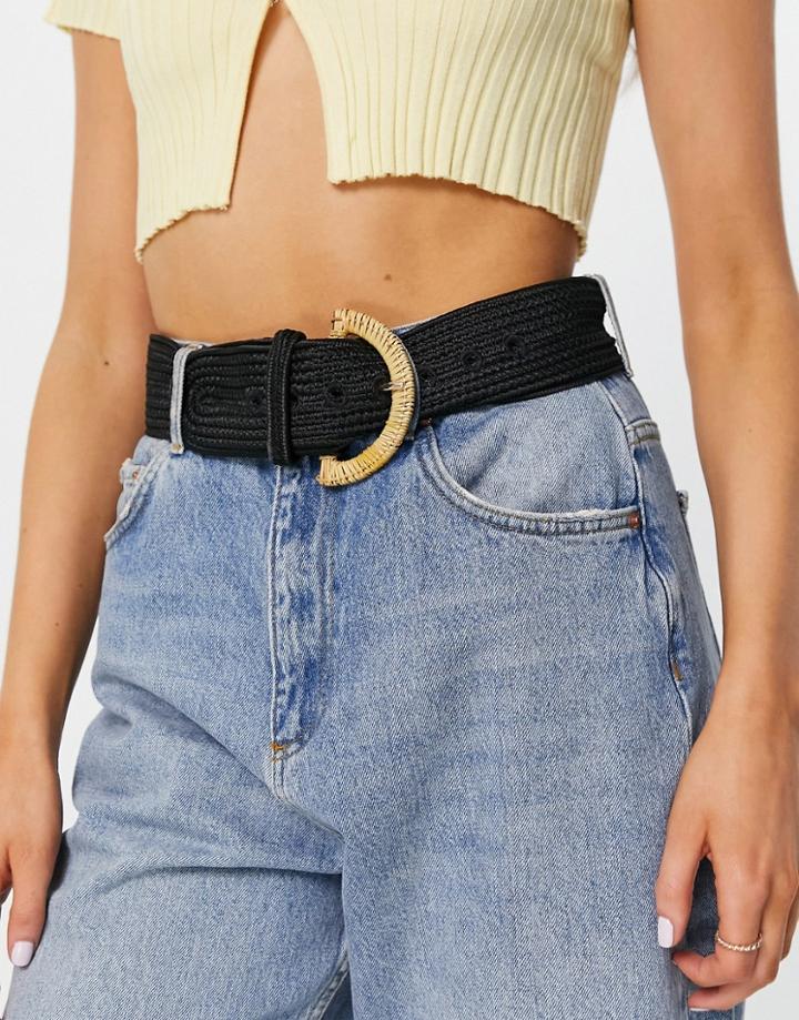Asos Design Straw Buckle Waist Belt In Black