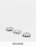 Reclaimed Vintage Inspired Good Luck Antique Band Rings In Silver 3 Pack