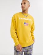 Asos Design Oversized Sweatshirt With Chicago Print In Mustard-yellow