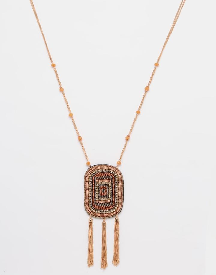 Asos Beach Beaded Tassel Long Necklace - Multi