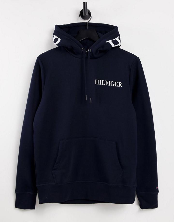 Tommy Hilfiger Chest & Hood Logo Hoodie In Navy