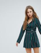Bershka Stripe Wrap Tux Romper - Multi