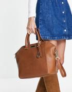 Paul Costelloe Leather Top Handle Tote Bag In Tan-brown