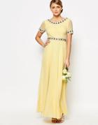 Maya Deep Back Maxi Dress With Full Skirt And Embellishment - Pastel Yellow