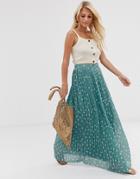 Vila Polka Dot Pleated Maxi Skirt - Blue