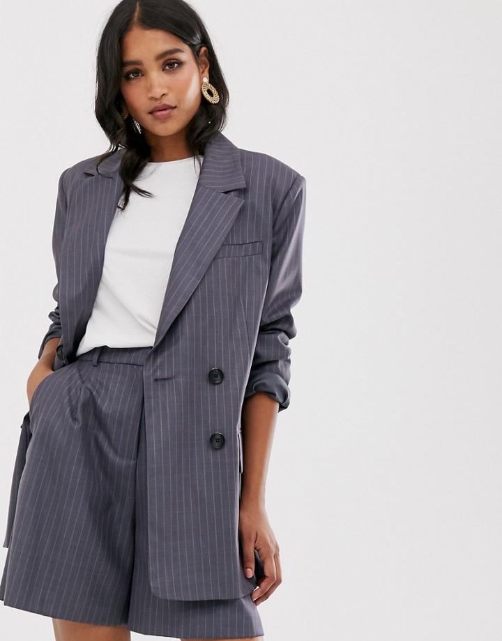 Asos Design Dad Suit Blazer In Purple Pinstripe-multi
