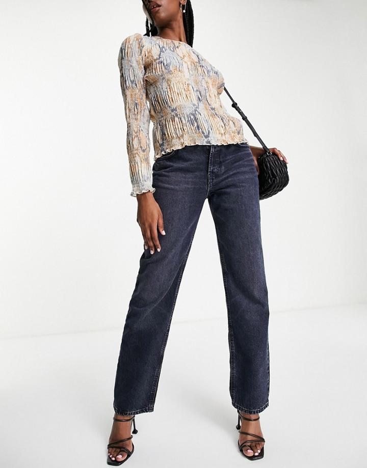 Asos Design Low Rise Straight Leg Jean In Blue Black Wash