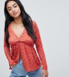 Asos Design Petite Spot Plunge V Neck With Pep Hem - Orange