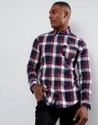 Boohooman Regular Fit Check Shirt In Navy And Red - Navy