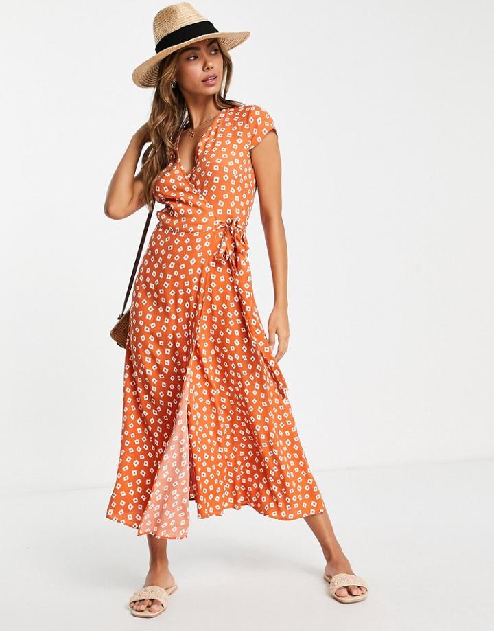 & Other Stories Wrap Front Maxi Dress In Brown Print