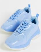 Asos Design Dancer Chunky Sneakers With Clear Sole In Blue-blues