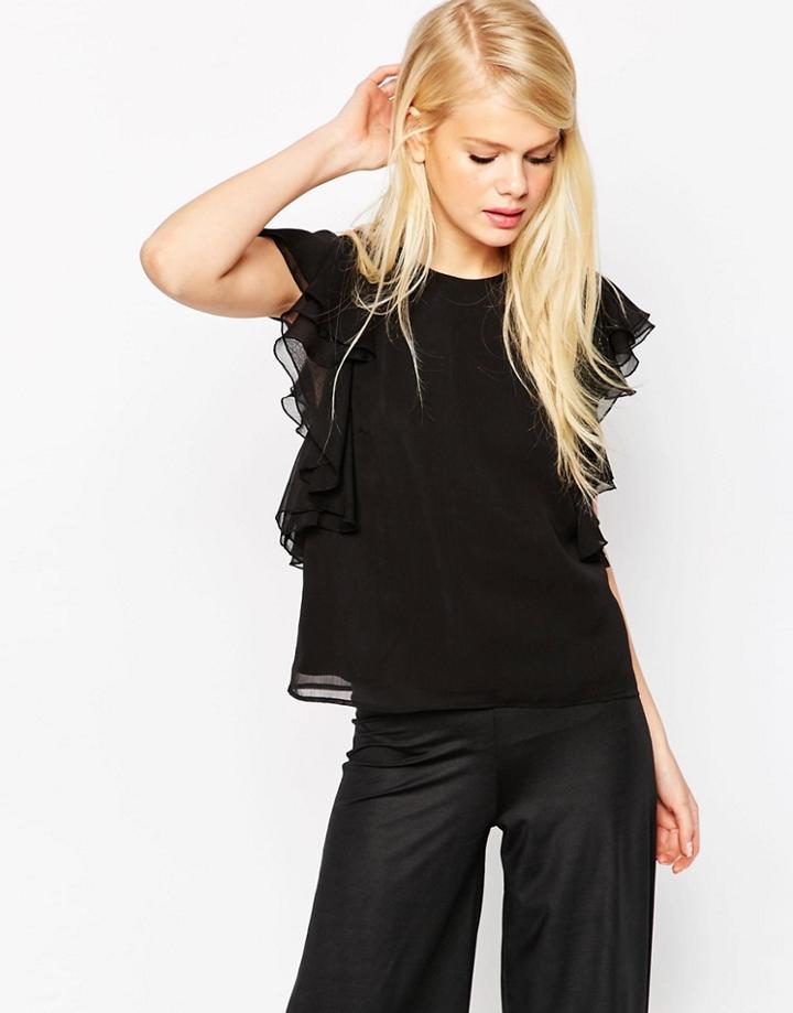 Asos Pretty Ruffle Top - Black
