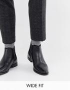 Asos Design Wide Fit Chelsea Boots In Black Leather With Black Sole