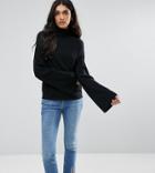 Asos Tall Sweater With High Neck And Bell Sleeves - Gray