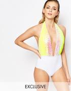 South Beach Sequin Plunge Swimsuit - Ombre