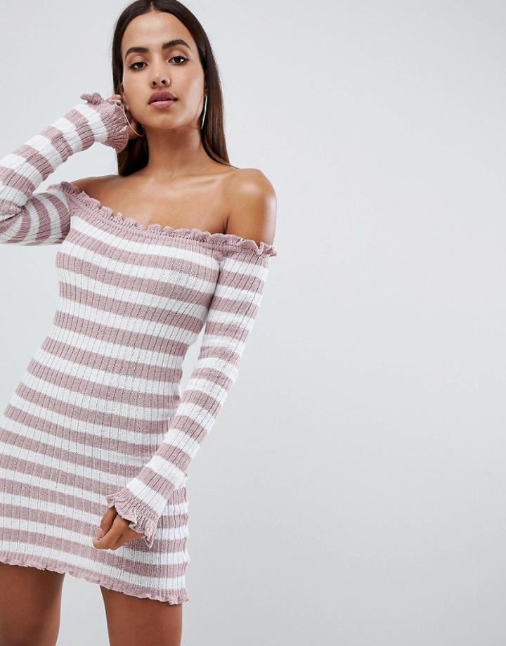 Ax Paris Bardot Striped Jersey Dress - Pink