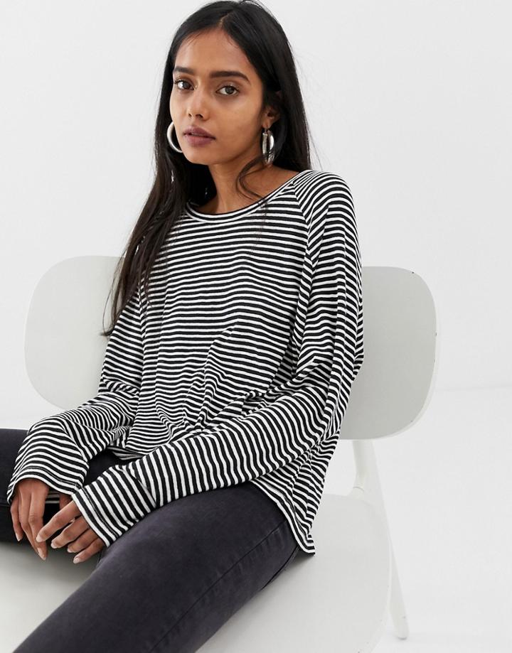 Weekday Long Sleeves T-shirt In Black And White Stripes - Black