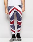 Religion Exclusive Jeans With Union Jack Print In Super Skinny Fit - Navy