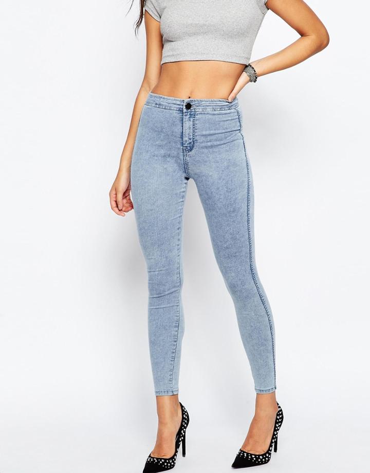 Asos Rivington High Waist Denim Jegging In Arlanda Blue Acid Wash - Arlanda Blue