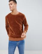 Celio Velour Crew Neck Sweater In Brown - Brown