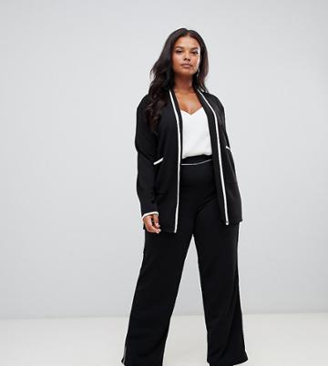 Prettylittlething Plus Contrast Trim Wide Leg - Black