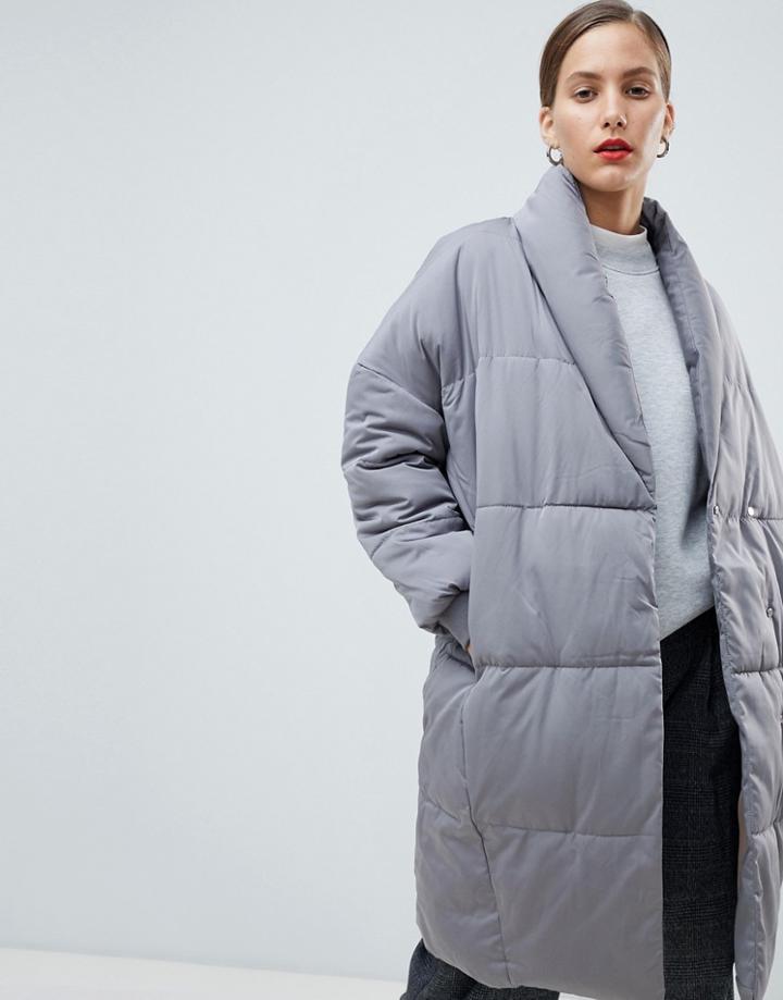 Native Youth Longline Puffer Jacket With Contrast Lining - Gray