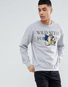 Boohooman Sweat With Tiger Embroidery In Gray - Gray