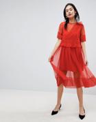 Asos Tulle Midi Dress With Ruching - Multi