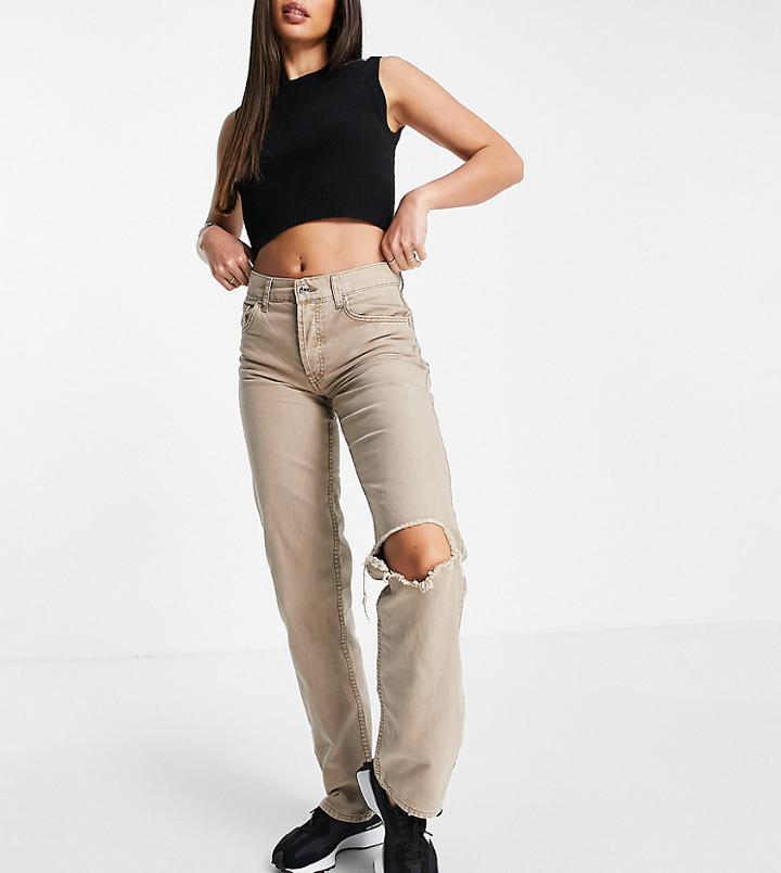 Asos Design Tall 90s Low Rise Straight Pants In Stone-neutral