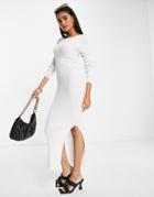 Asos Design Knit Midi Dress With Twist Back Detail In White
