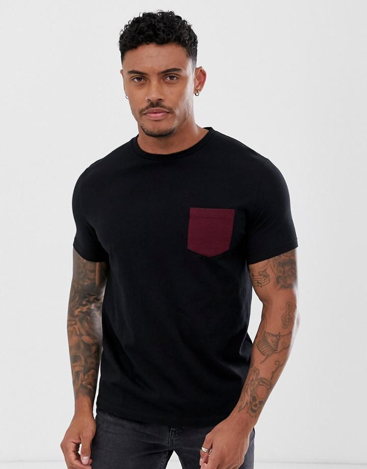 Asos Design T-shirt With Contrast Pocket In Black - Black