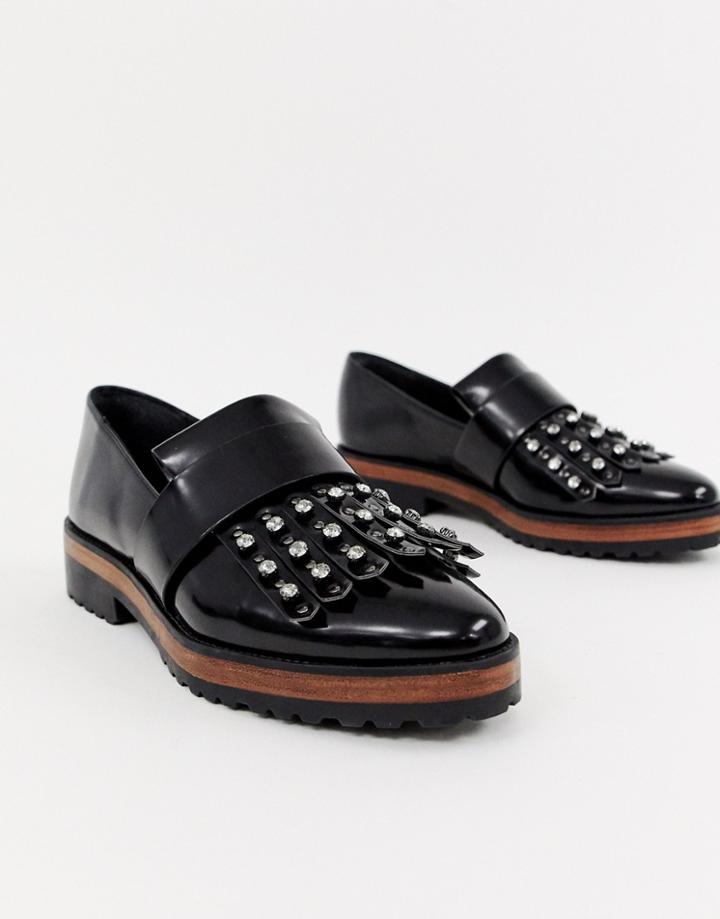 Asos Design Metro Embellished Flat Shoes - Black