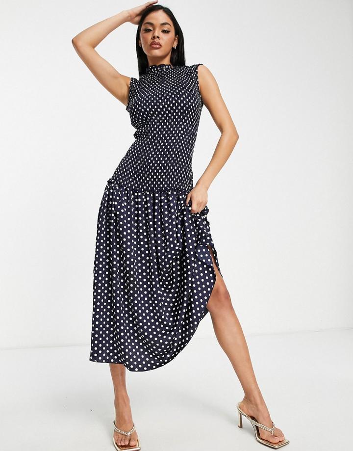 Little Mistress Short Sleeve Shirred Midaxi Dress In Multi