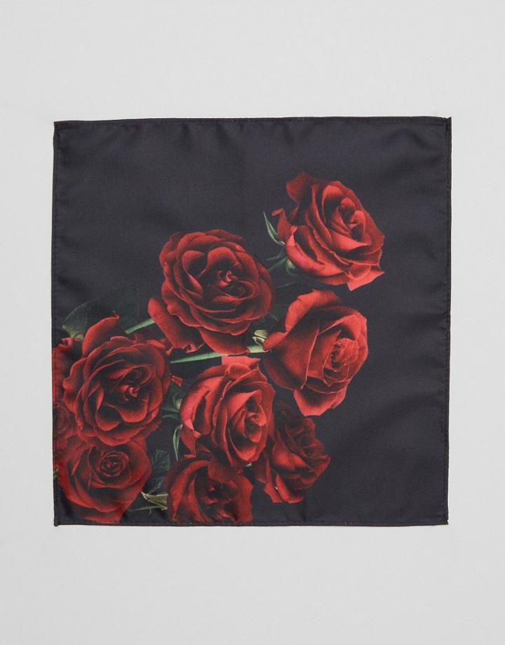 Asos Pocket Square With Rose Print - Red
