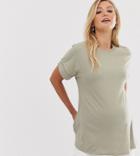 Asos Design Maternity Boyfriend T-shirt With Roll Sleeve In Khaki - Green