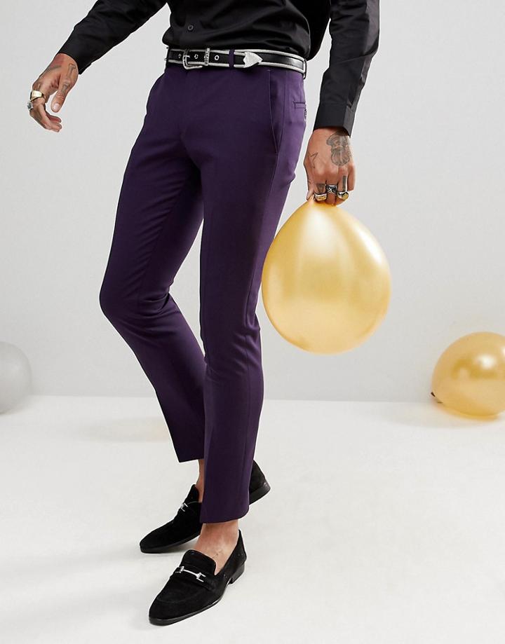 Noose & Monkey Super Skinny Wool Mix Suit Pants In Purple - Purple