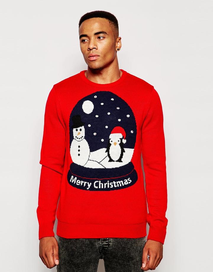 Threadbare Snow Globe Light Up Holidays Sweater - Red