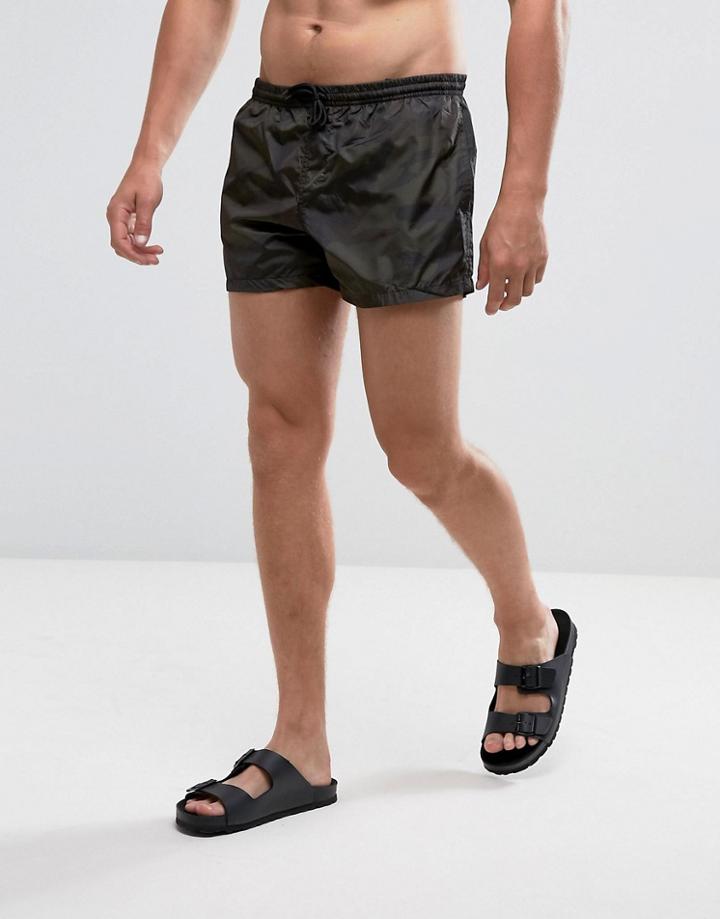 Brave Soul Swim Shorts In Camo Print - Green
