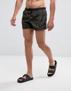 Brave Soul Swim Shorts In Camo Print - Green