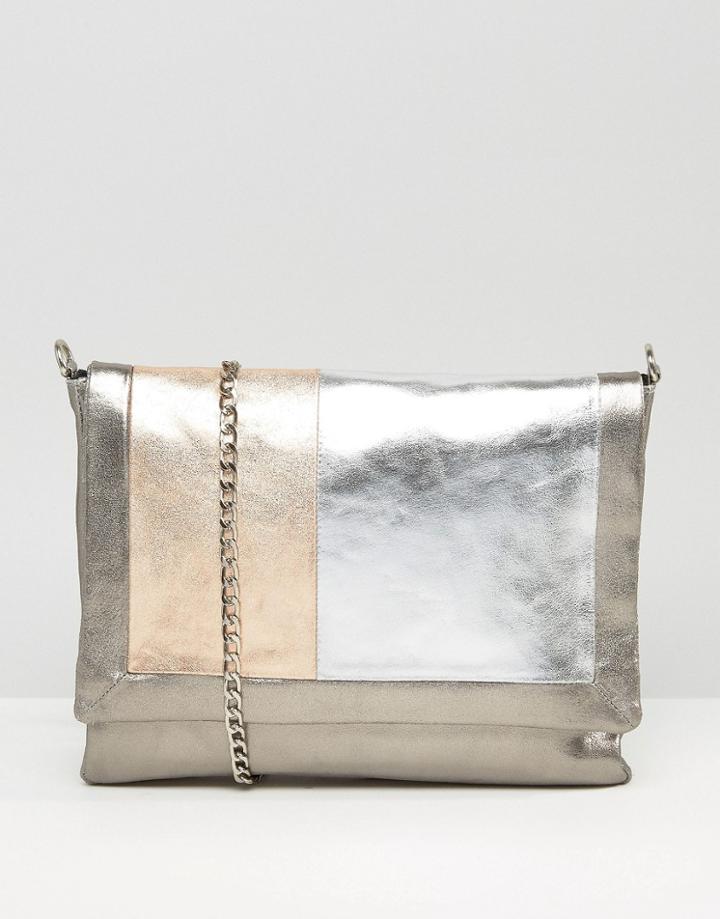 Urbancode Gray Real Leather Tonal Color Block Bag - Multi