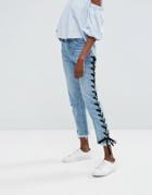 Missguided Straight Leg Jean With Lace Up - Blue