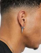 Asos Design Stainless Steel 9mm Hoop Earrings With Triangular Cutout Charm In Silver Tone