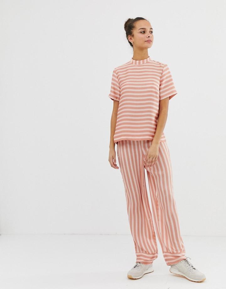 Pieces Tika Stripe Wide Leg Pants - Pink