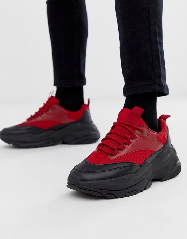 Asos Design Sneakers In Red With Chunky Sole