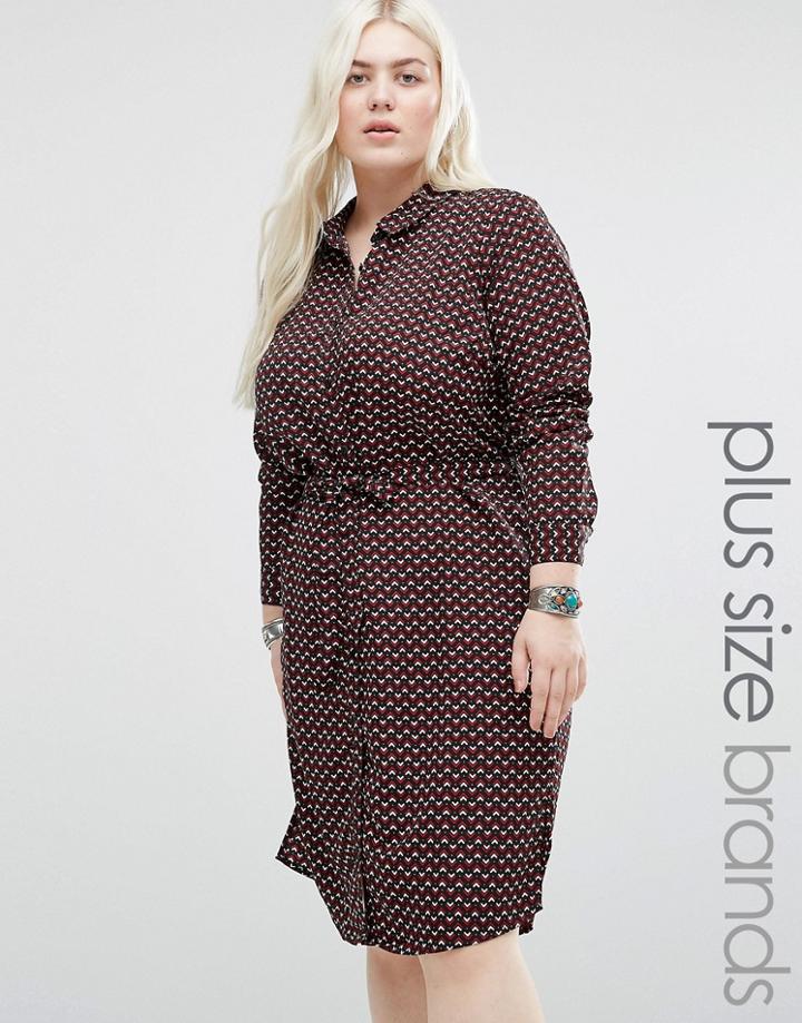 Brave Soul Plus Shirt Dress In Geo Print - Red