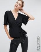 Asos Tall Tea Blouse With Wrap Front - Black