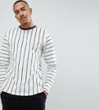 Jacamo Long Sleeve Top In Vertical Stripe - White