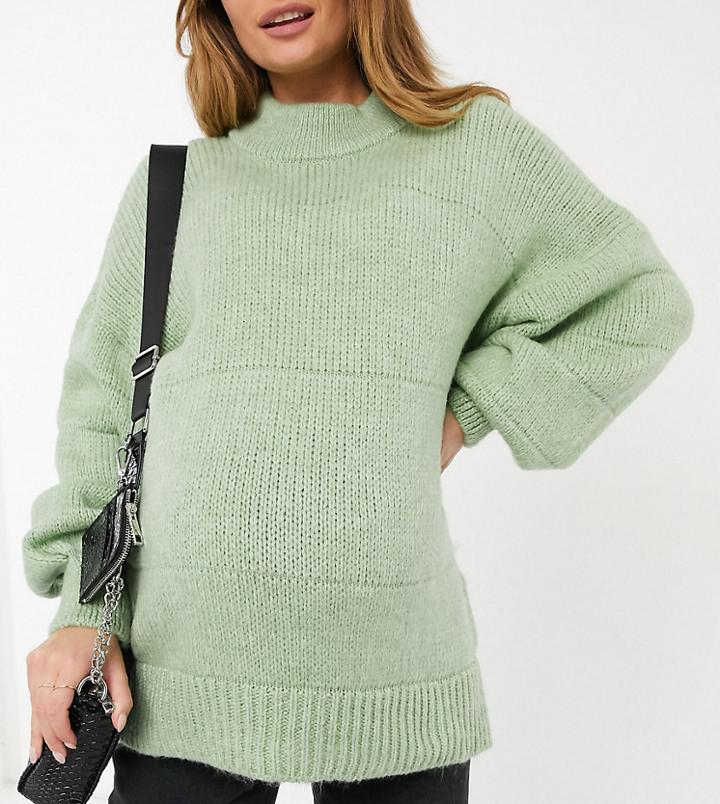Asos Design Maternity Oversized Sweater With Stripe Stitch Detail In Green